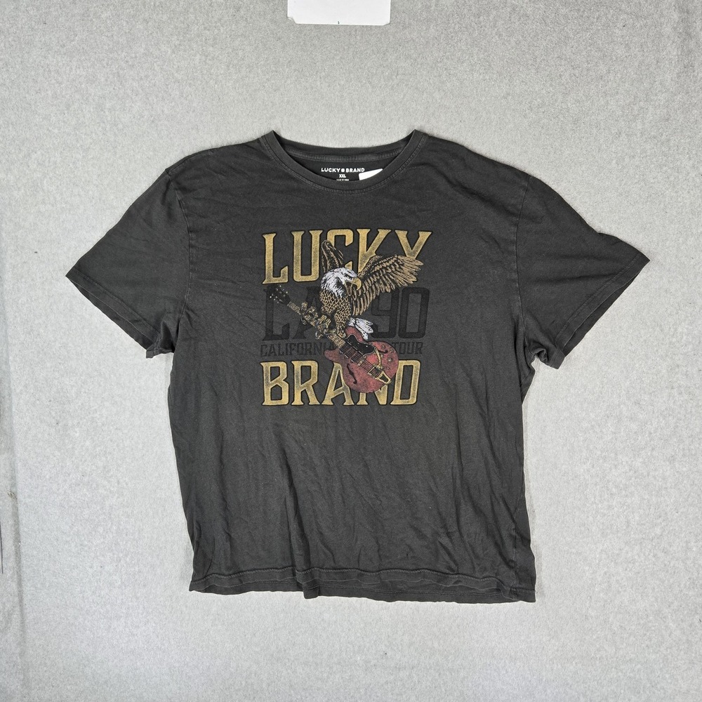 Lucky Brand Men Shirt XXL Black Graphic Eagle Guitar Tee Logo